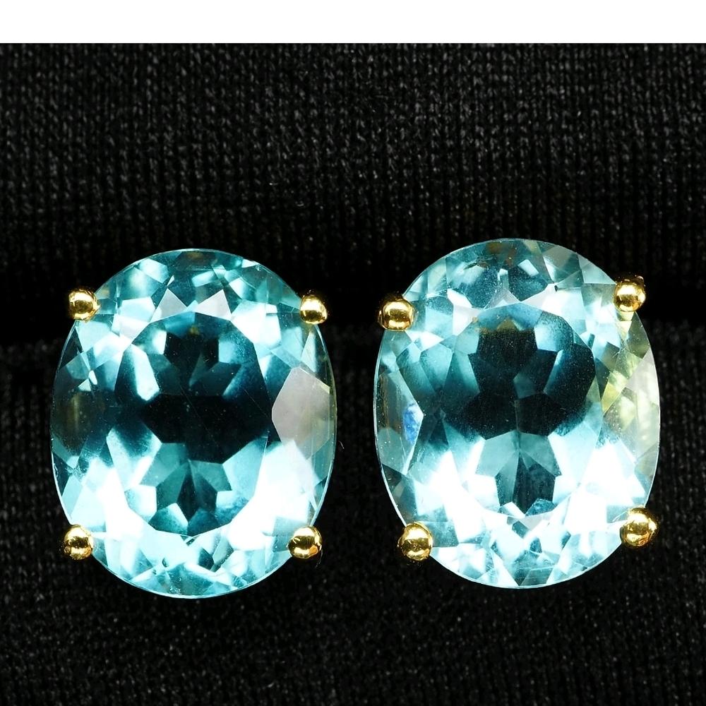 6.5ct Aquamarine Earrings In 24k Gold Plated 925 Silver